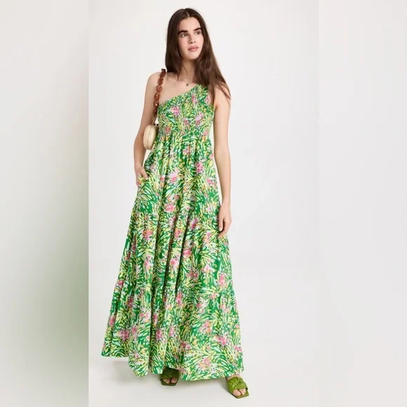 New SWF Centered One Shoulder Floral Green Maxi Dress Small New SWF Centered One Shoulder Floral Green Maxi Dress Small
